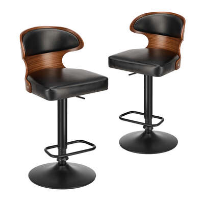 4x Black PU Leather Adjustable Swivel Bar Stools with Footrest & Base