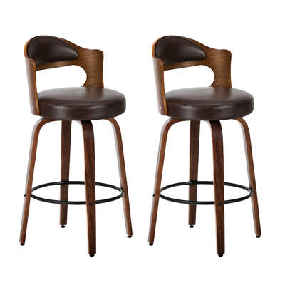 Swivel Bar Stools PU Leather Set of 2 Brown | EXTG