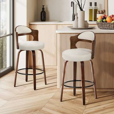 White Swivel Bar Stools PU Leather Set 2 | EXTG