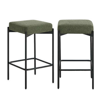 2x Bar Stools Kitchen Counter Stool Linen Seat Metal Green