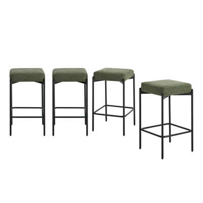4x Bar Stools Kitchen Counter Stool Linen Seat Metal Green