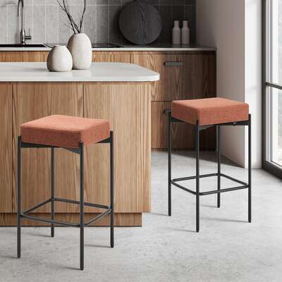 Orange Linen Bar Stools Set of 2 Metal Frame | EXTG