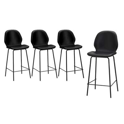 Set of 4 Bar Stools Kitchen Chairs High Back Leather Black Counter Seats