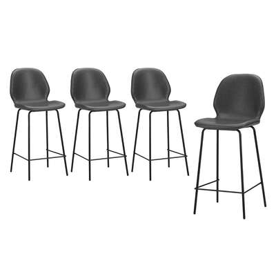 Set of 4 Bar Stools Kitchen Chairs High Back Leather Grey Counter Seats