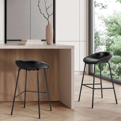 PU Leather Bar Stools Counter Chairs 2 Pack Black | EXTG