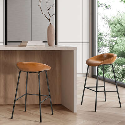 PU Leather Bar Stools Counter Chairs 2 Pack Brown | EXTG