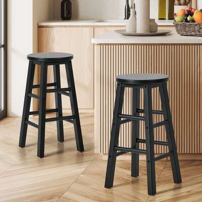 Round Bar Stools Set 2 Rubber Wood Black | EXTG