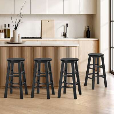 Black Bar Stools Set 4 Round Kitchen Counter | EXTG