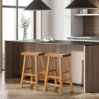 2X Bar Stool Wooden Counter Chairs Natural