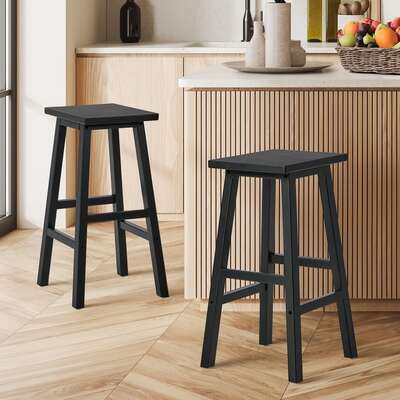 Black Bar Stools Set 2 Rubber Wood 150kg | EXTG