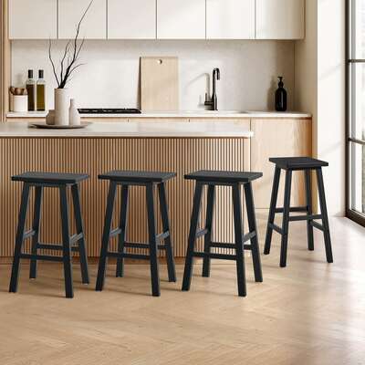 Black Bar Stools Set of 4 Rubber Wood 150kg | EXTG