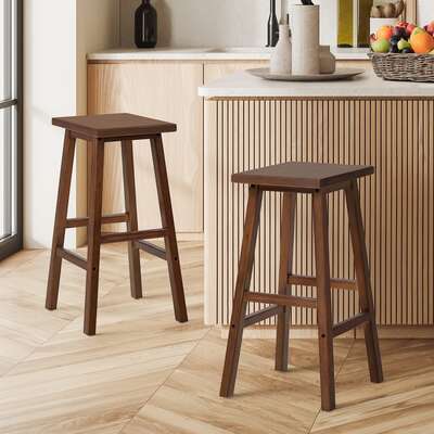 Walnut Bar Stools Set 2 Kitchen Counter 67cm | EXTG