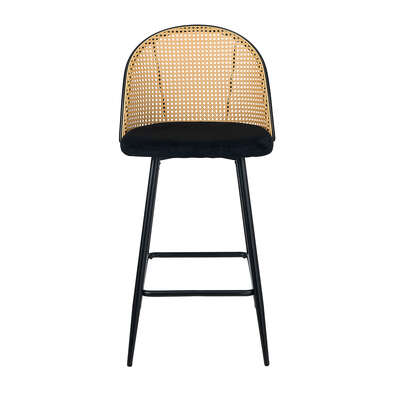 2x Bar Stools Rattan Dining Chair Velvet Black
