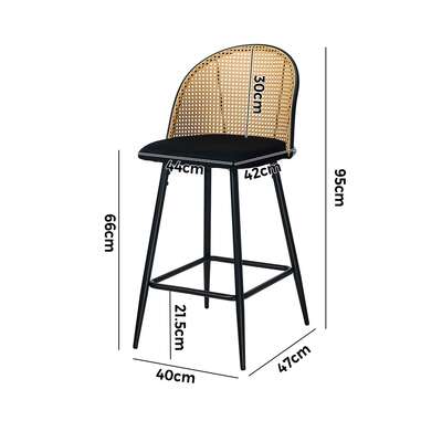 4x Bar Stools Rattan Dining Chair Velvet Black
