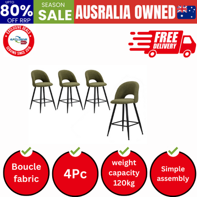 4x Bar Stools Kitchen Counter Stool Boucle Green HORN