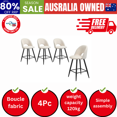 4x Bar Stools Kitchen Counter Stool Boucle White HORN