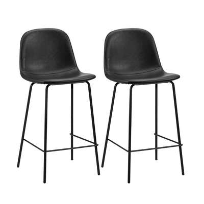 2x Bar Stools Kitchen Dining Chair PU Leather Black