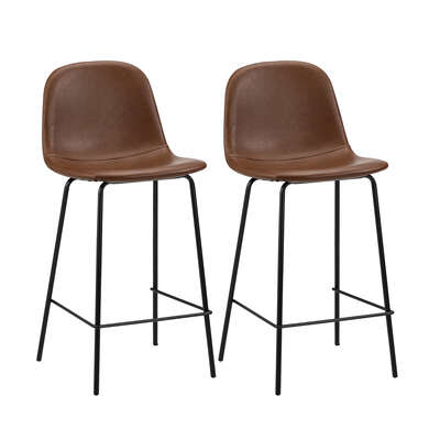 2x Bar Stools Kitchen Dining Chair PU Leather Brown