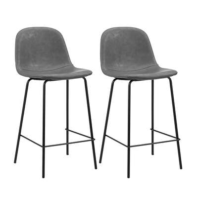 2x Bar Stools Kitchen Dining Chair PU Leather Grey