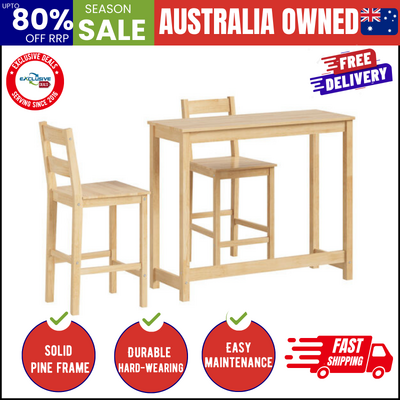 3PCS Bar Table Set Cafe Tables and 2 Stools Natural