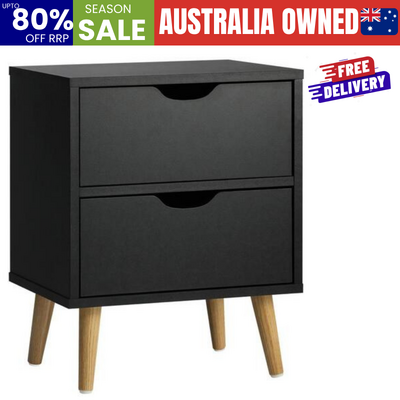 Bedside Tables 2 Drawers Side Table Bedroom Furniture Storage Black