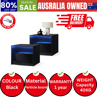 Bedside Tables Set of 2 LED Black