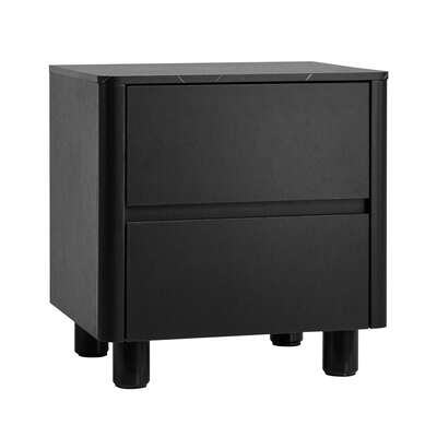 Bedside Table 2 Drawer Storage Cabinet Nightstand Black Wood Finish