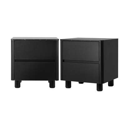 Bedside Table 2 Drawer Storage Cabinet Nightstand Black 2 Pack Set