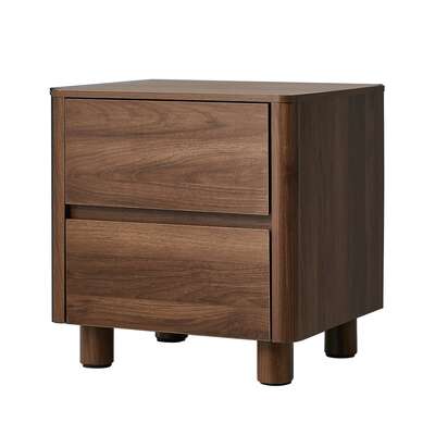 Bedside Table 2 Drawer Storage Cabinet Nightstand Walnut Wood Finish