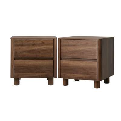 Bedside Table 2 Drawer Storage Cabinet Nightstand Walnut 2 Pack Set