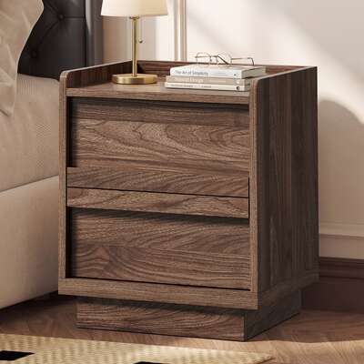 Bedside Table 2 Drawers Walnut 40x35x47cm