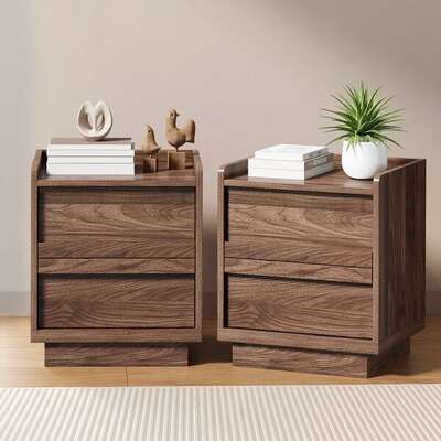 Bedside Table 2 Drawers Walnut 40x35x47cm