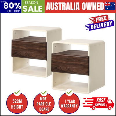 2x Bedside Tables with Drawer & Open Shelves Retro-Modern Bedroom Furniture