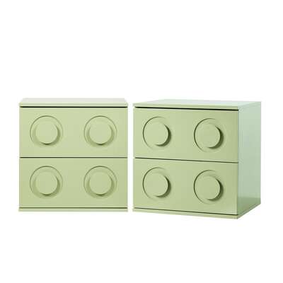 Bedside Table 2 Drawer Nightstand Side Cabinet Green 2 Pack
