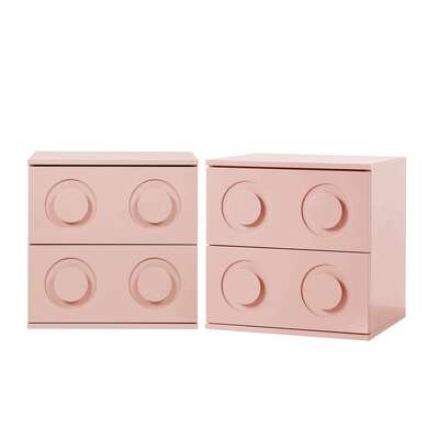 Bedside Table 2 Drawer Nightstand Side Cabinet Pink 2 Pack