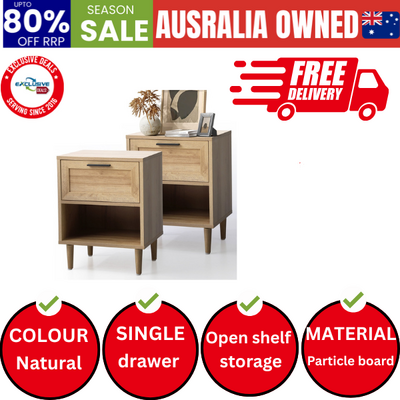 Bedside Tables Set of 2 Nightstand Side Table Storage Cabinet Natural