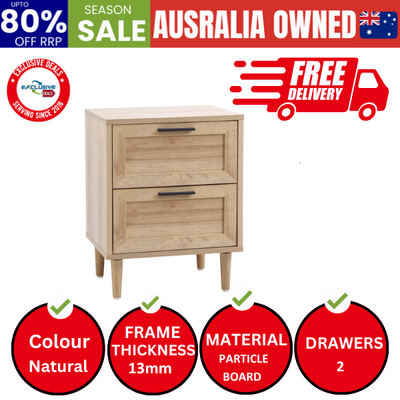Bedside Table Nightstand 2 Drawers Side End Table Storage Natural