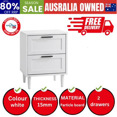 Bedside Table Nightstand 2 Drawers Side End Table Bedroom Storage White