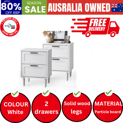 Bedside Tables Set of 2 Nightstand Side End Table Bedroom Storage White