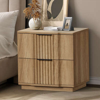 2 Drawer Bedside Table Natural Wood Nightstand | EXTG