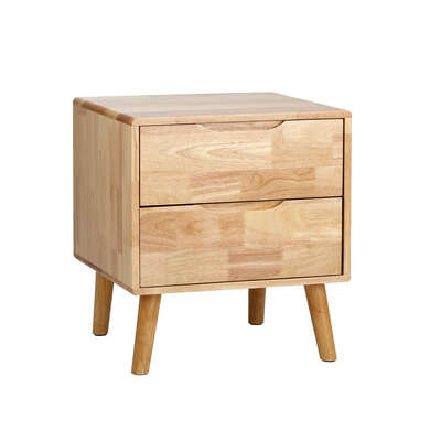 Solid Wood Bedside Table 2 Drawers Natural | EXTG