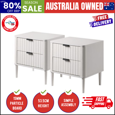 2x Bedside Table 2 Drawers Nightstand White