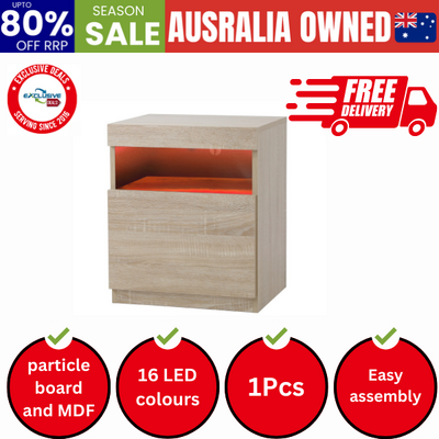 Bedside Table LED Nightstand Shelf Natural
