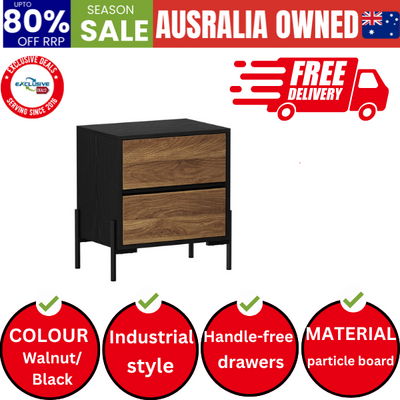 Bedside Table 2 Drawers Side End Nightstand Walnut