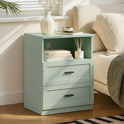 Green Bedside Table 2 Drawers Open Shelf | EXTG
