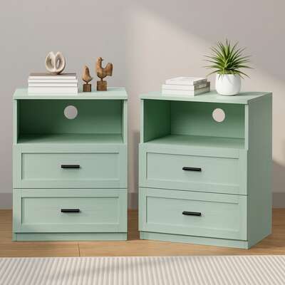 Green Bedside Tables 2 Drawers Set of 2 | EXTG