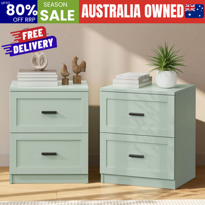 Green Bedside Tables Set 2 Drawers Nightstand | EXTG