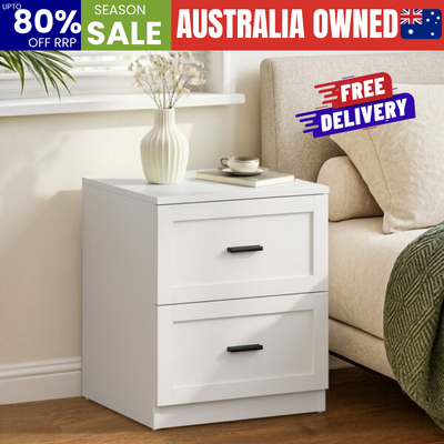 White 2 Drawer Bedside Table Nightstand | EXTG