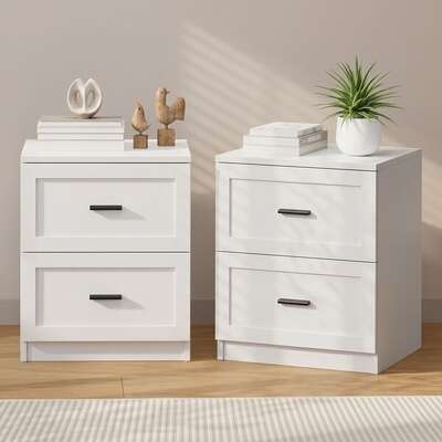 White Bedside Tables 2 Drawers 2-Pack | EXTG