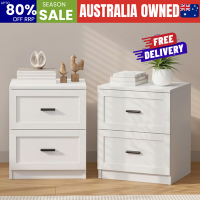White Bedside Tables 2 Drawers 2-Pack | EXTG